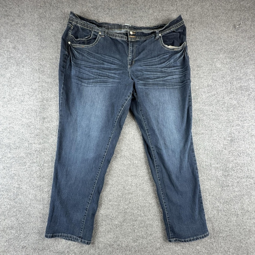 Cato Jeans Womens 26W Medium Wash Blue High Rise Relaxed Straight Embellished